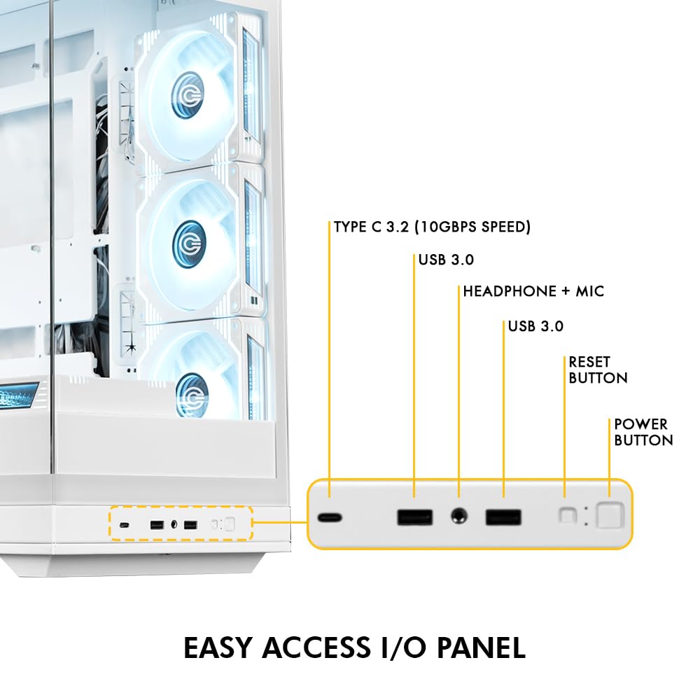 Circle Thrillux Mid-Tower Gaming Cabinet - White| Supports ATX, M-ATX, ITX | Reverse Connector Motherboard Compatible | 3X Side, 3X Bottom, 1X Rear 120MM ARGB Fans with Infinity Mirror - Image 2