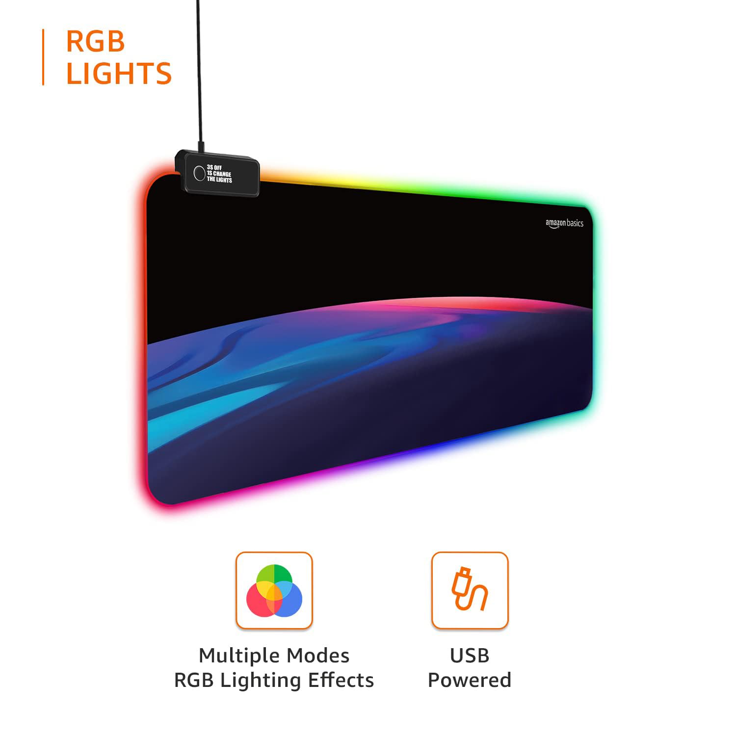 amazon basics RGB Light Gaming Mouse Pad Desk Mat for Computer Laptop | Stitched Embroidery Edges | Non-Slip Rubber Base | Extended Keyboard Mouse Pad for Office & Home (795mm x 298mm x 3.45mm) - Image 2