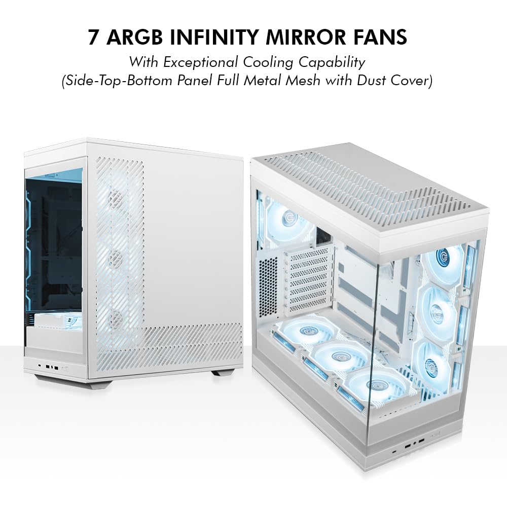 Circle Thrillux Mid-Tower Gaming Cabinet - White| Supports ATX, M-ATX, ITX | Reverse Connector Motherboard Compatible | 3X Side, 3X Bottom, 1X Rear 120MM ARGB Fans with Infinity Mirror - Image 9