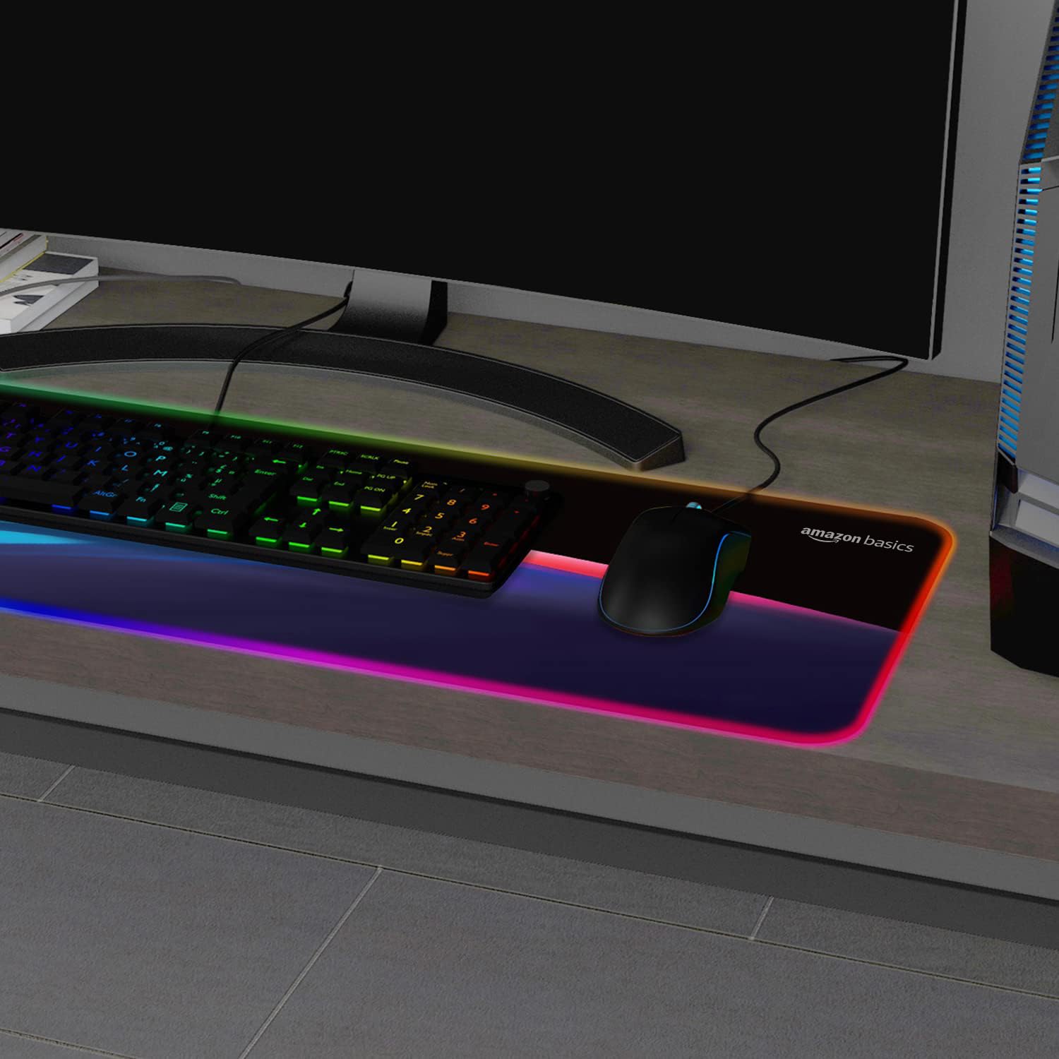 amazon basics RGB Light Gaming Mouse Pad Desk Mat for Computer Laptop | Stitched Embroidery Edges | Non-Slip Rubber Base | Extended Keyboard Mouse Pad for Office & Home (795mm x 298mm x 3.45mm) - Image 5
