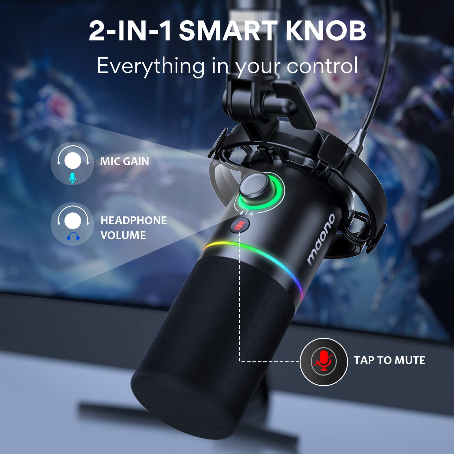 MAONO PD200X USB/XLR Dynamic Mic for Singing, PC, YouTube Recording. Professional Microphone with Programmable Software and 0-Latency Monitoring, Volume Control, Tap-to-Mute and Shock Mount, Black - Image 4