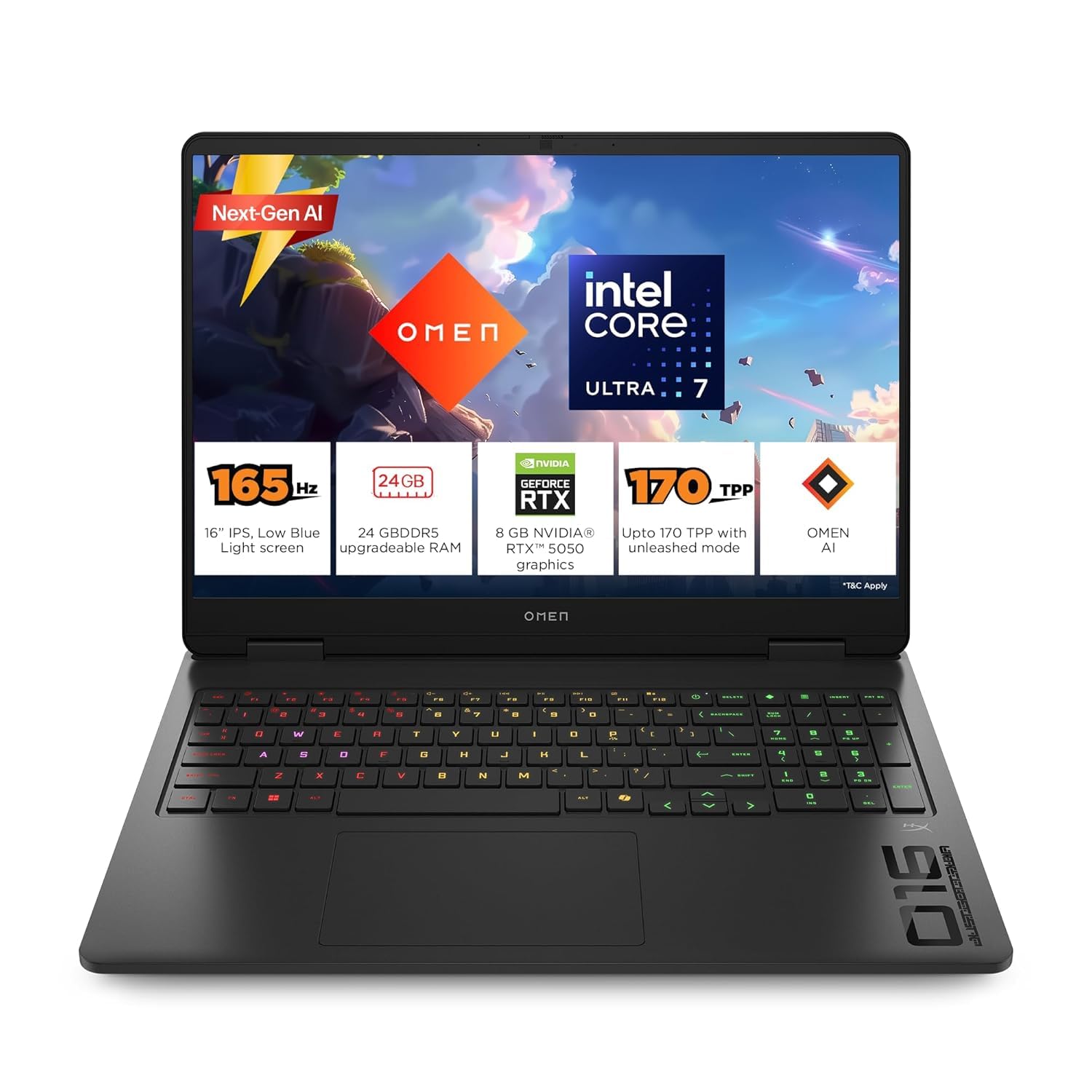 HP Omen 16, Intel Core Ultra 7 255H, 8GB RTX 5050, 24GB DDR5(Upgradeable) 1TB SSD, 2K IPS 165Hz 400 nits, 3ms RT, 16''/40.6cm, Win11, Office24, Black, 2.4kg, am0240tx, Xbox Gamepas* RGB Gaming Laptop