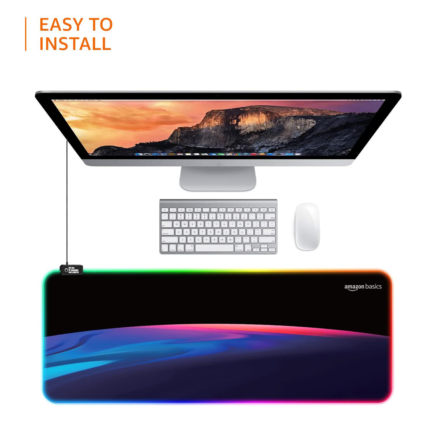 amazon basics RGB Light Gaming Mouse Pad Desk Mat for Computer Laptop | Stitched Embroidery Edges | Non-Slip Rubber Base | Extended Keyboard Mouse Pad for Office & Home (795mm x 298mm x 3.45mm) - Image 4