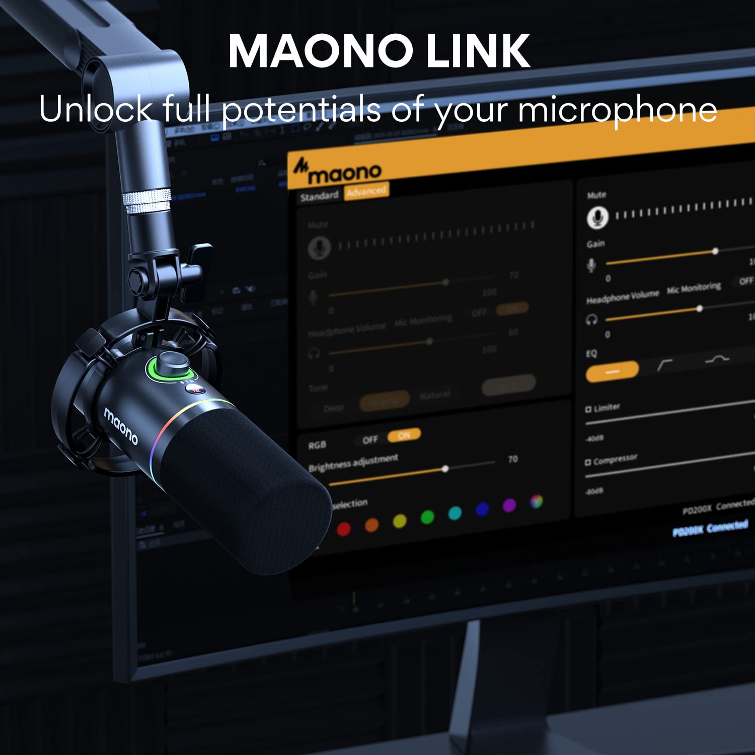 MAONO PD200X USB/XLR Dynamic Mic for Singing, PC, YouTube Recording. Professional Microphone with Programmable Software and 0-Latency Monitoring, Volume Control, Tap-to-Mute and Shock Mount, Black - Image 2