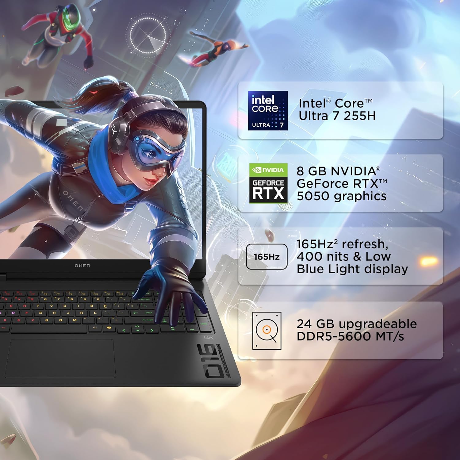 HP Omen 16, Intel Core Ultra 7 255H, 8GB RTX 5050, 24GB DDR5(Upgradeable) 1TB SSD, 2K IPS 165Hz 400 nits, 3ms RT, 16''/40.6cm, Win11, Office24, Black, 2.4kg, am0240tx, Xbox Gamepas* RGB Gaming Laptop - Image 6