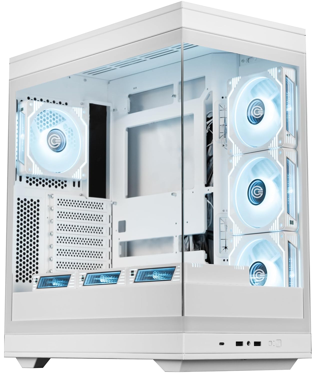 Circle Thrillux Mid-Tower Gaming Cabinet - White| Supports ATX, M-ATX, ITX | Reverse Connector Motherboard Compatible | 3X Side, 3X Bottom, 1X Rear 120MM ARGB Fans with Infinity Mirror